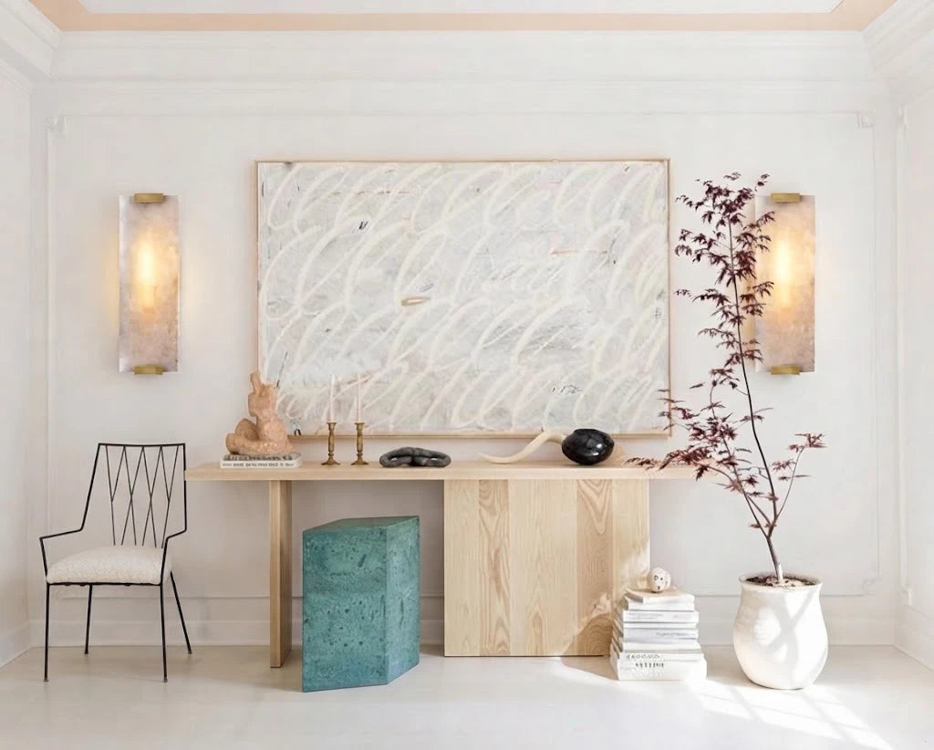 Modern Alabaster Flat Wall Sconce in Elegant Living Room Setting