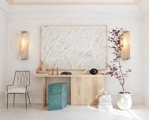 Modern Alabaster Flat Wall Sconce in Elegant Living Room Setting
