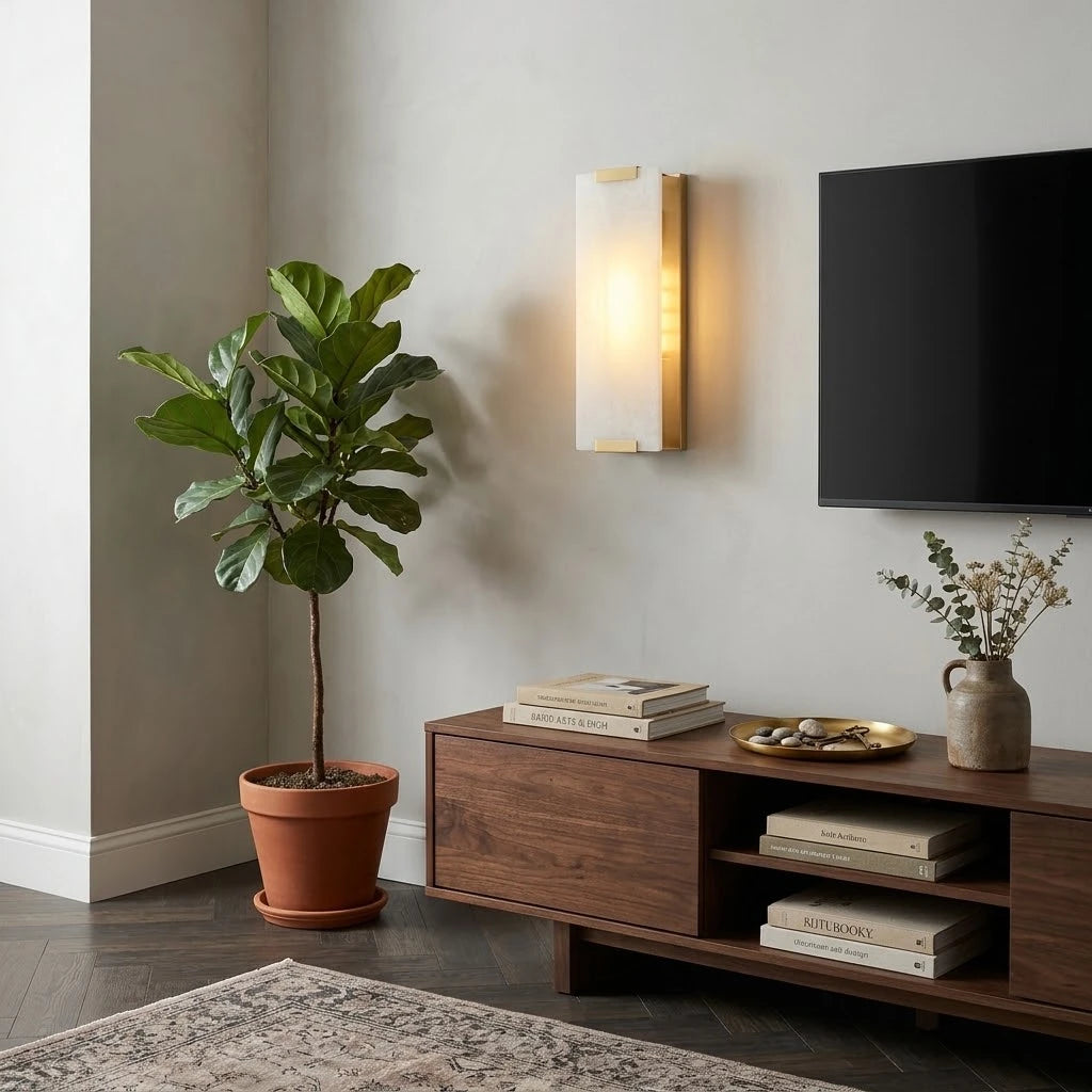 Modern Alabaster Flat Wall Sconce in Contemporary Living Space