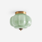 Art Déco Celadon-Deckenlampe mit Rippenstruktur