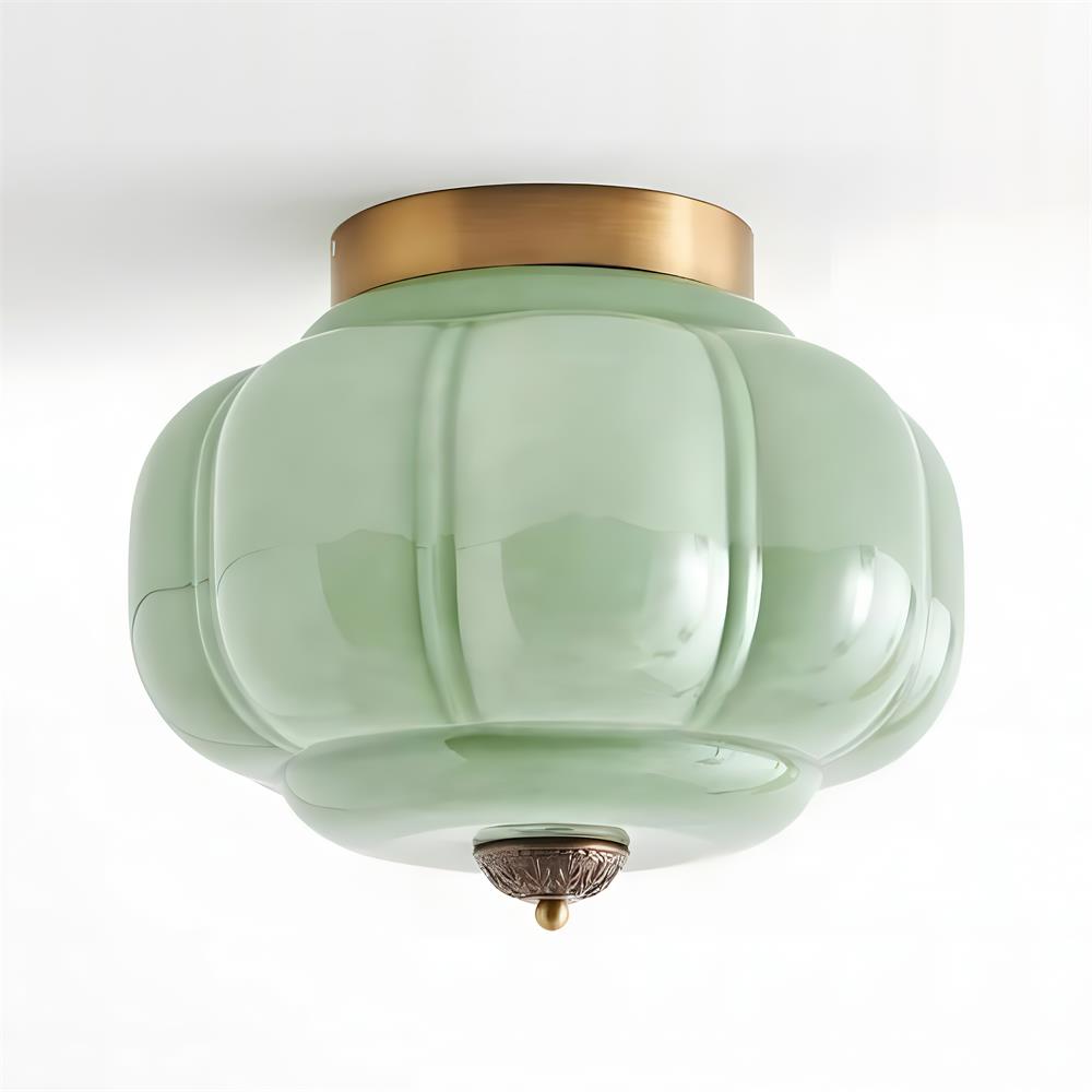 Art Deco Celadon Ribbed Ceiling Lamp