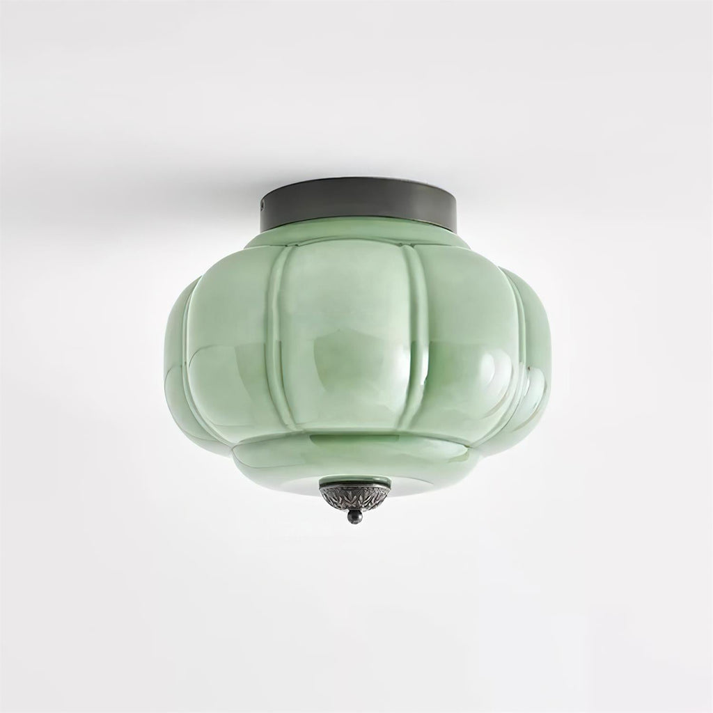 Art Deco Celadon Ribbed Ceiling Lamp