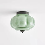 Art Déco Celadon-Deckenlampe mit Rippenstruktur