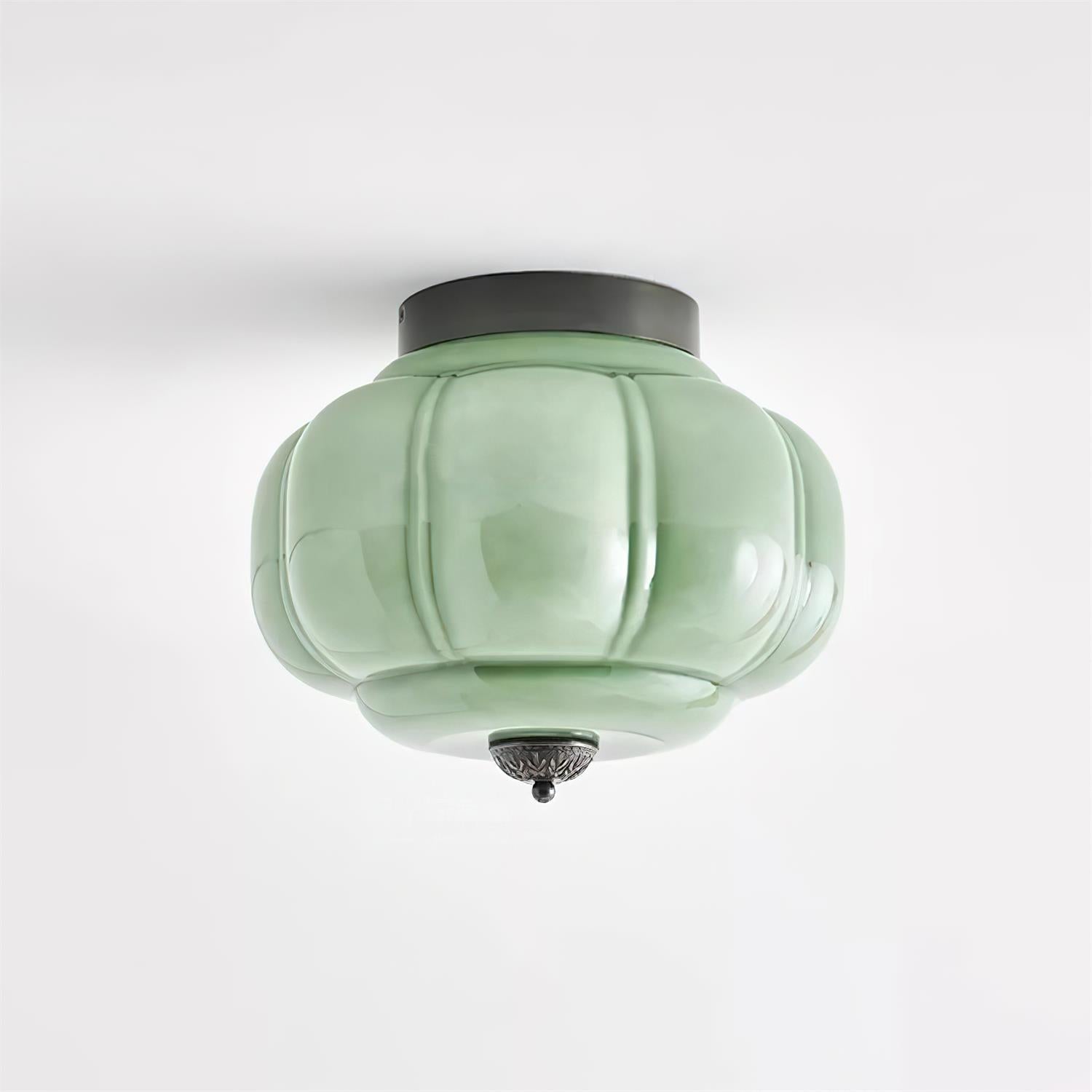Art Deco Celadon Ribbed Ceiling Lamp