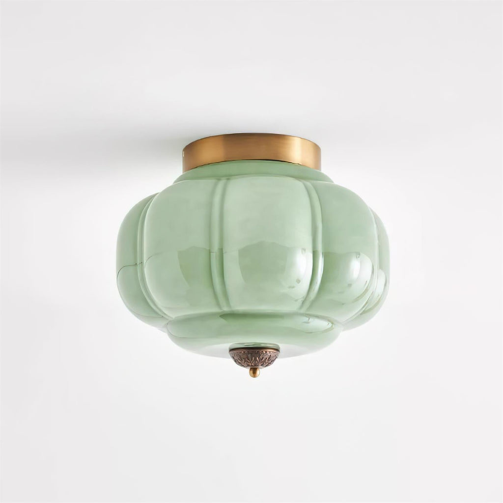 Art Deco Celadon Ribbed Ceiling Lamp