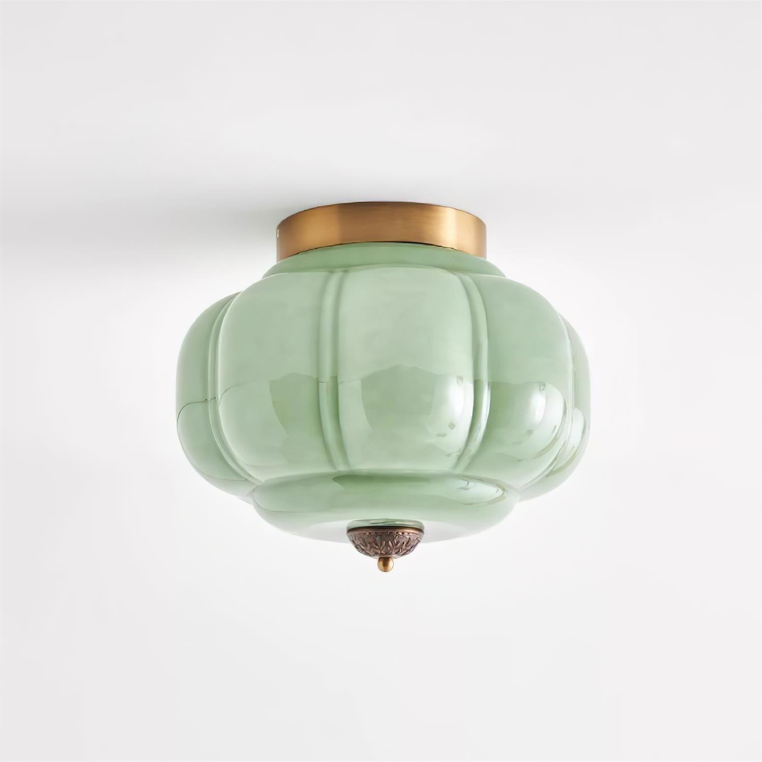 Art Deco Celadon Ribbed Ceiling Lamp