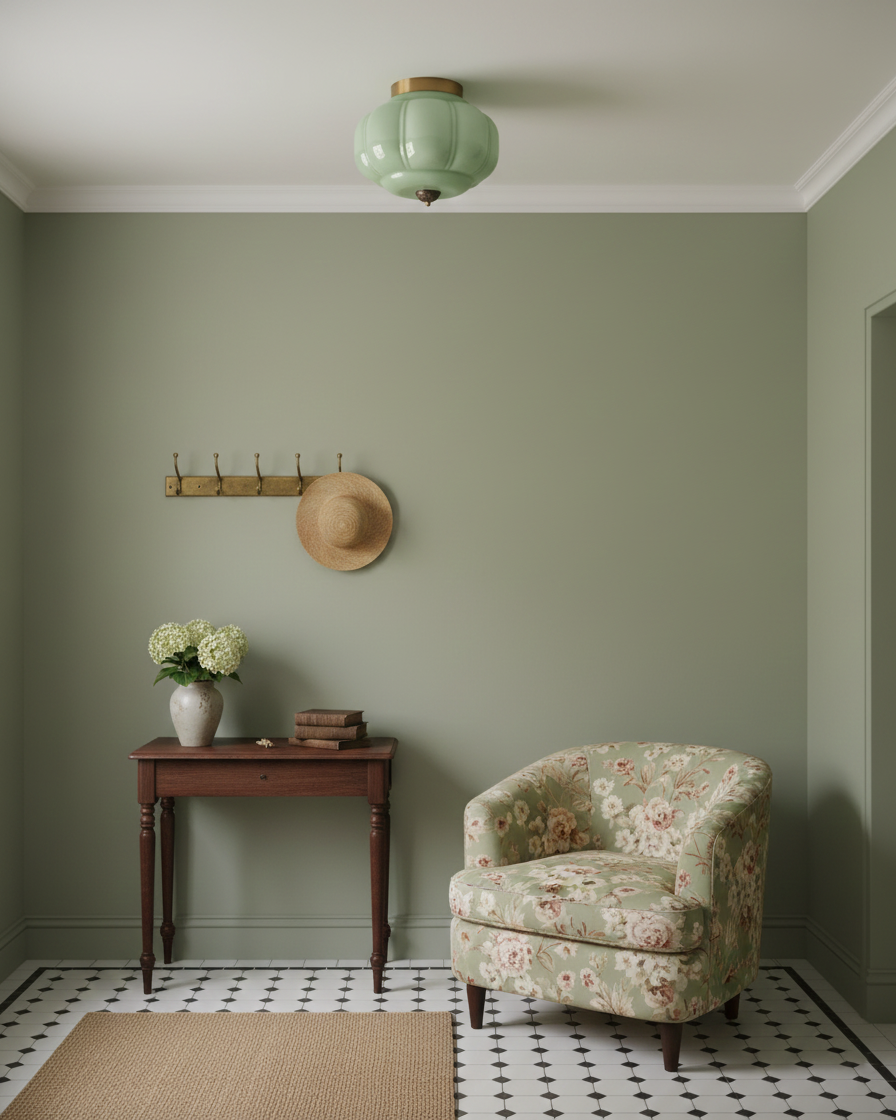 Art Deco Celadon Ribbed Ceiling Lamp