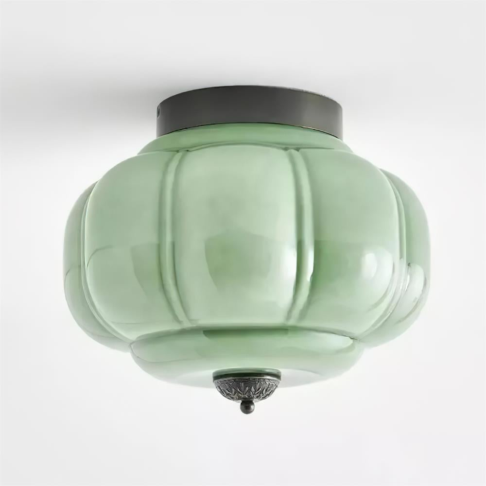 Art Deco Celadon Ribbed Ceiling Lamp