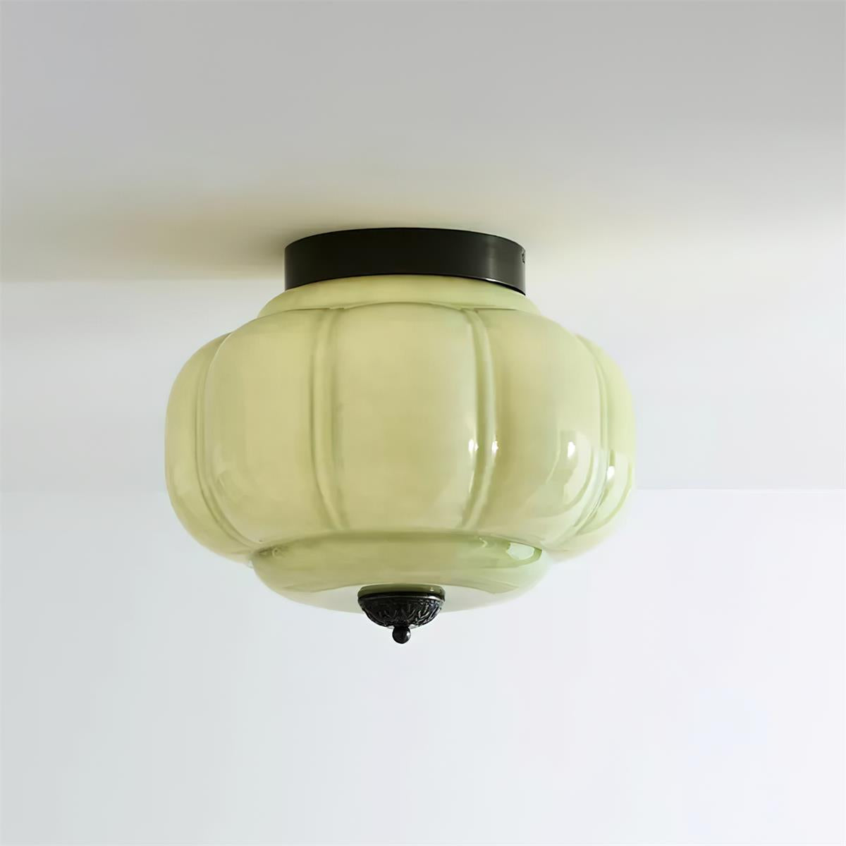 Art Deco Celadon Ribbed Ceiling Lamp