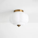 Illuminated Modern White Pumpkin Art Glass Ceiling Light Studio Display