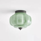 Illuminated Modern Green Pumpkin Art Glass Ceiling Light Studio Shot