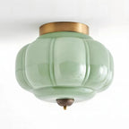 Art Déco Celadon-Deckenlampe mit Rippenstruktur
