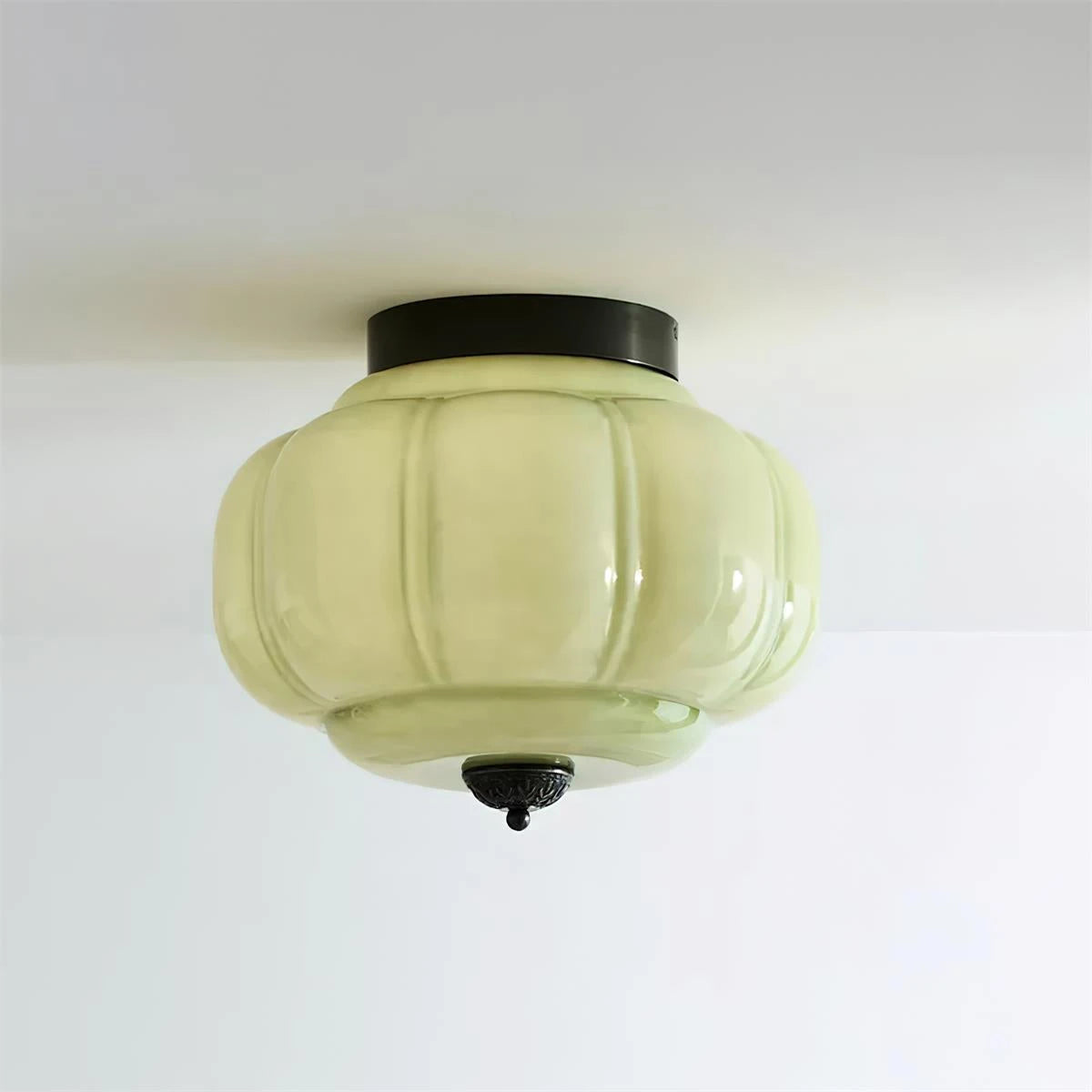 Art Déco Celadon-Deckenlampe mit Rippenstruktur