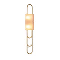 Modern Brass and Alabaster Wall Sconce with Rectangular Shade and Interlocking Ring Design on Pure White Background