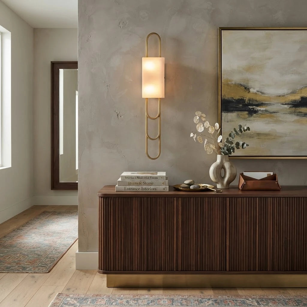 Modern Alabaster Wall Sconce in Elegant Entryway Foyer
