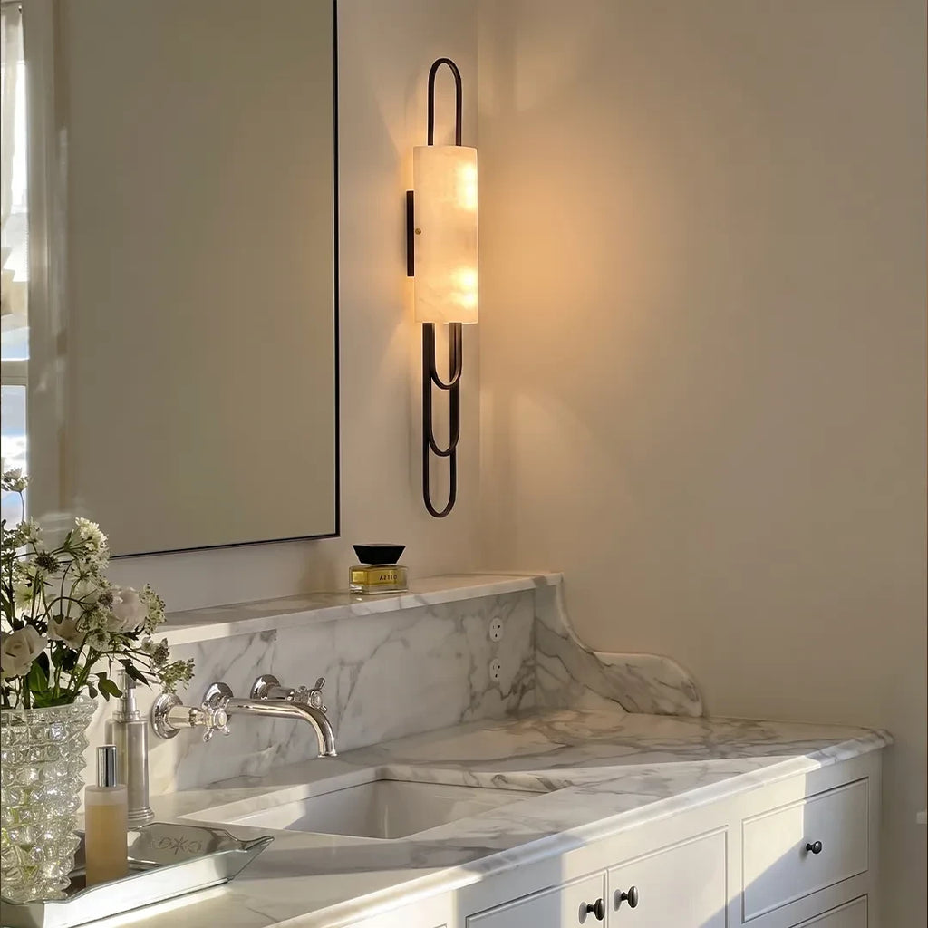 Modern Alabaster Wall Sconce in Designer Bathroom Interior
