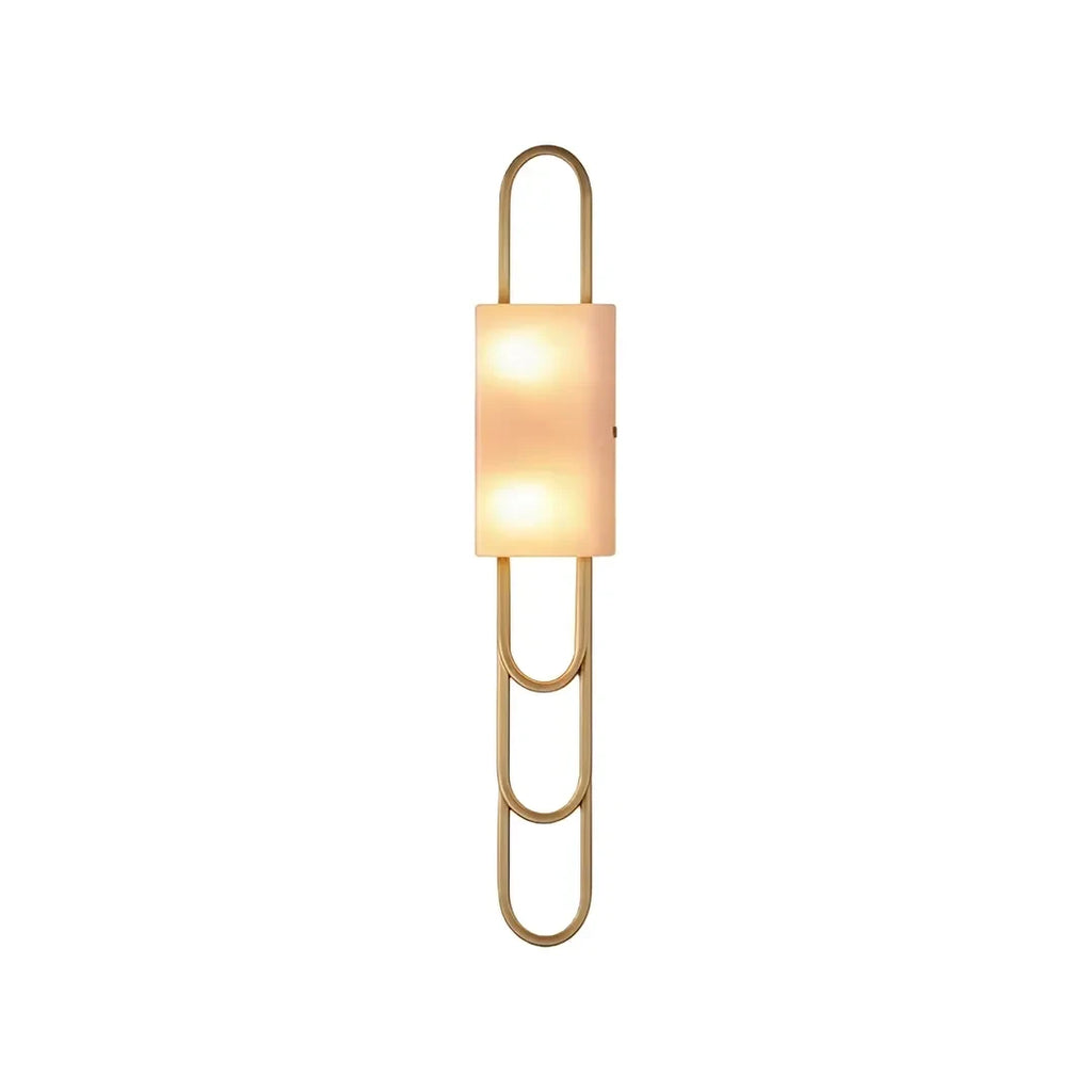 Illuminated Modern Brass Alabaster Wall Sconce Studio Display on Pure White Background