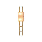 Illuminated Modern Brass Alabaster Wall Sconce Studio Display on Pure White Background