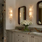 Modern Brass Alabaster Wall Sconce in Luxury Bathroom Vanity Area