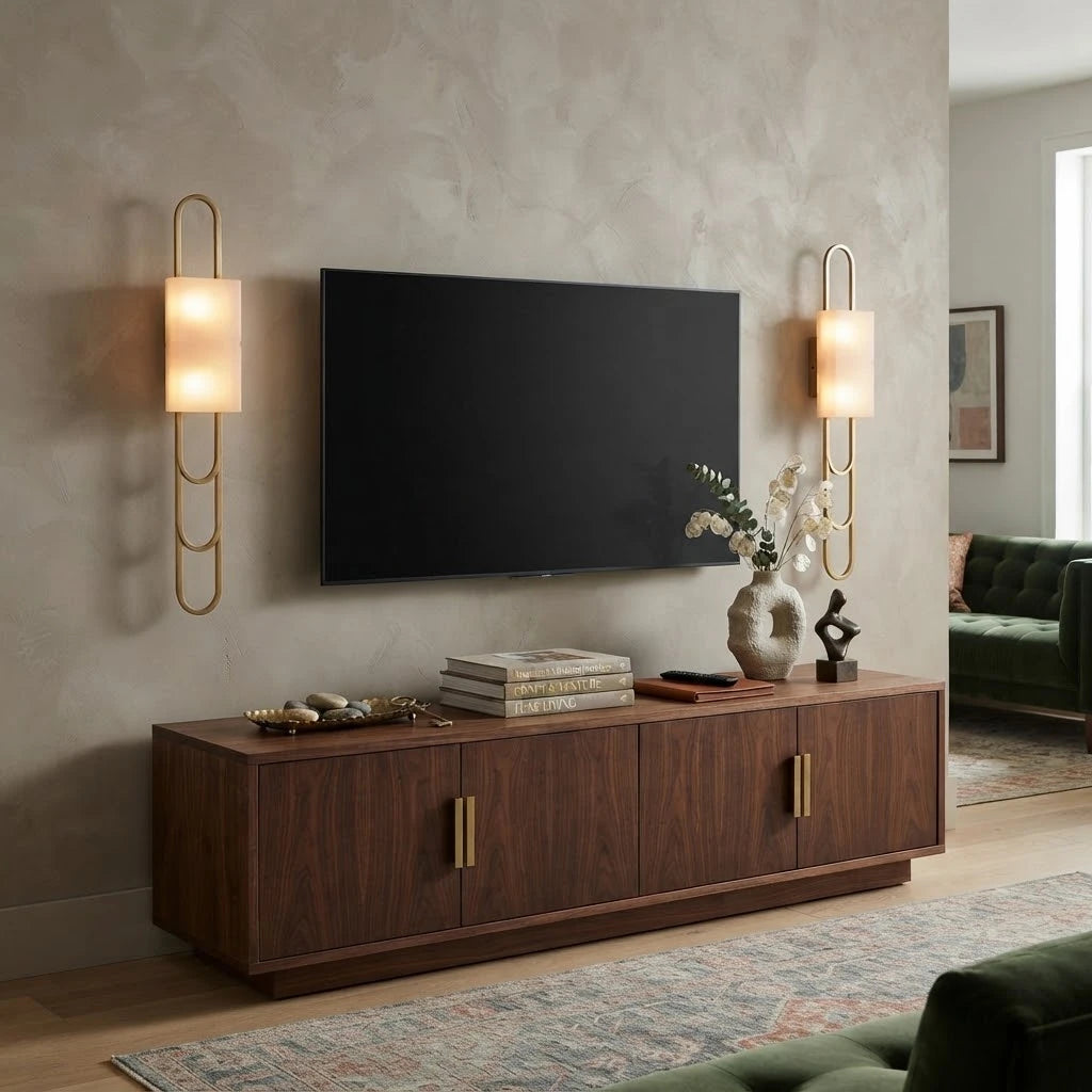 Modern Alabaster Wall Sconce in Contemporary Living Room Interior