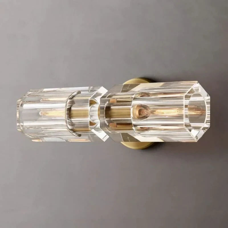 Illuminated Modern Horizontal Crystal Cylinder Art Glass Wall Sconce Studio Display