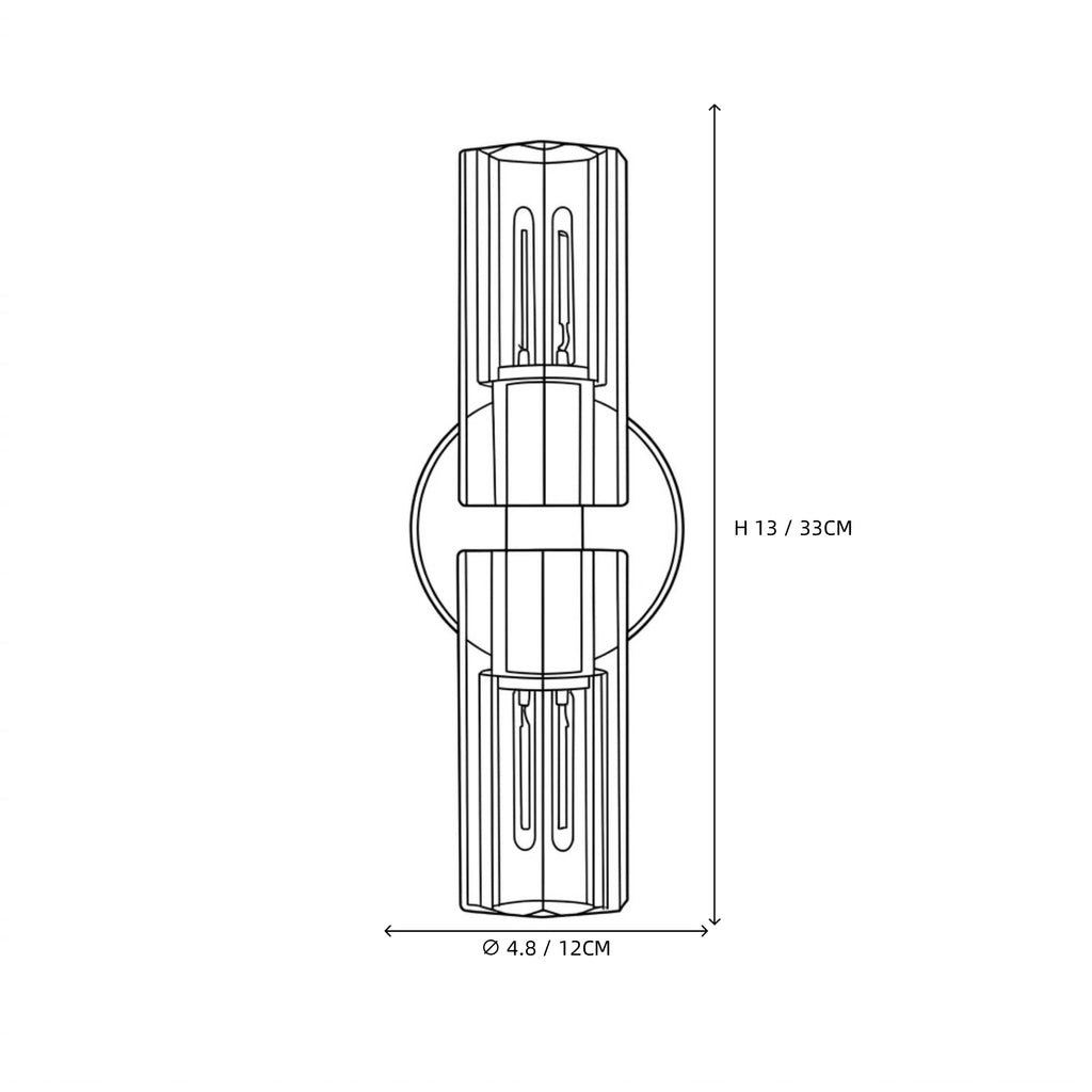 Modern Crystal Cylinder Art Glass Wall Sconce Line Art Dimension Diagram