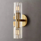 Illuminated Modern Brass Crystal Cylinder Art Glass Wall Sconce Studio Shot