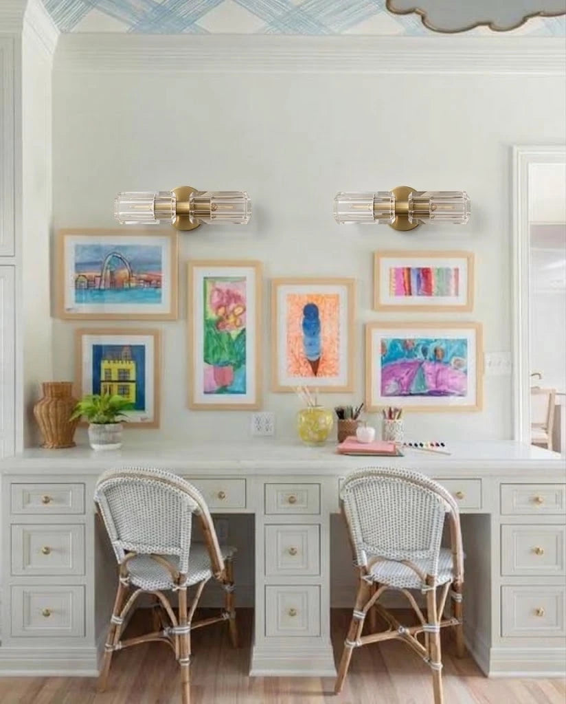 Modern Crystal Cylinder Art Glass Wall Sconce in Bright Gallery Space
