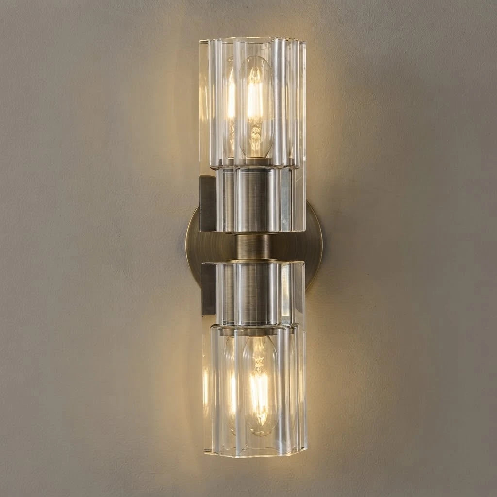 Illuminated Modern Crystal Cylinder Art Glass Wall Sconce Studio Display