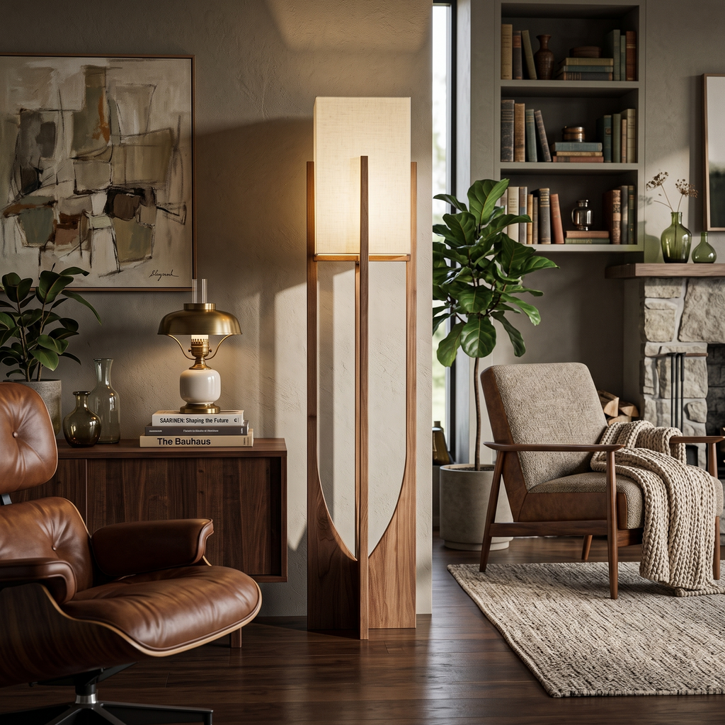 Ash Wood Fabric Floor Lamp