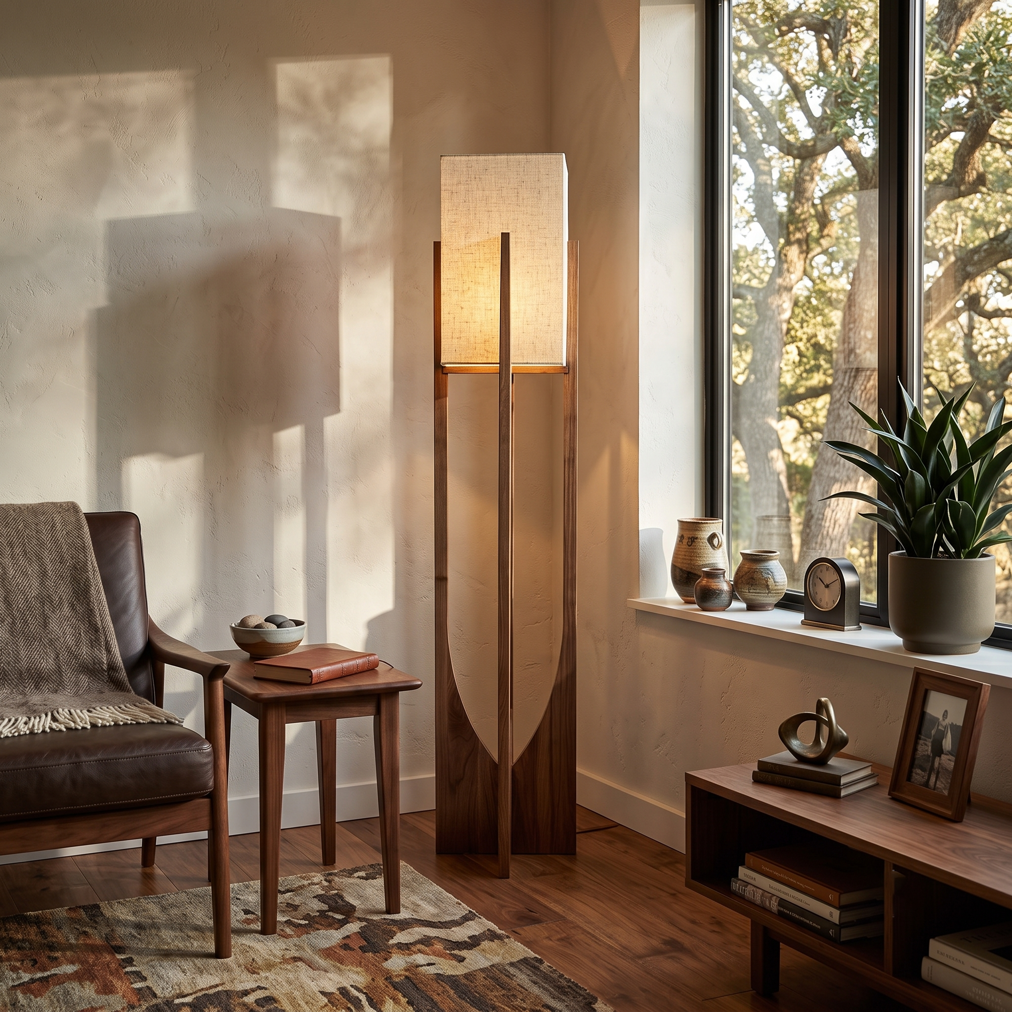 Ash Wood Fabric Floor Lamp