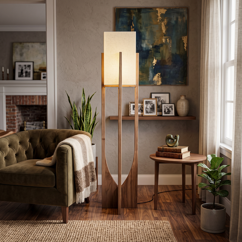 Ash Wood Fabric Floor Lamp