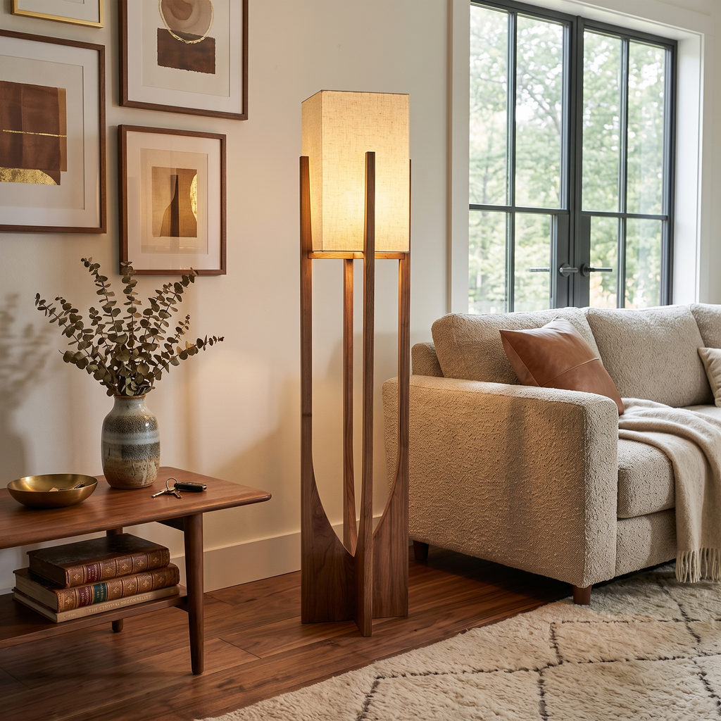 Ash Wood Fabric Floor Lamp