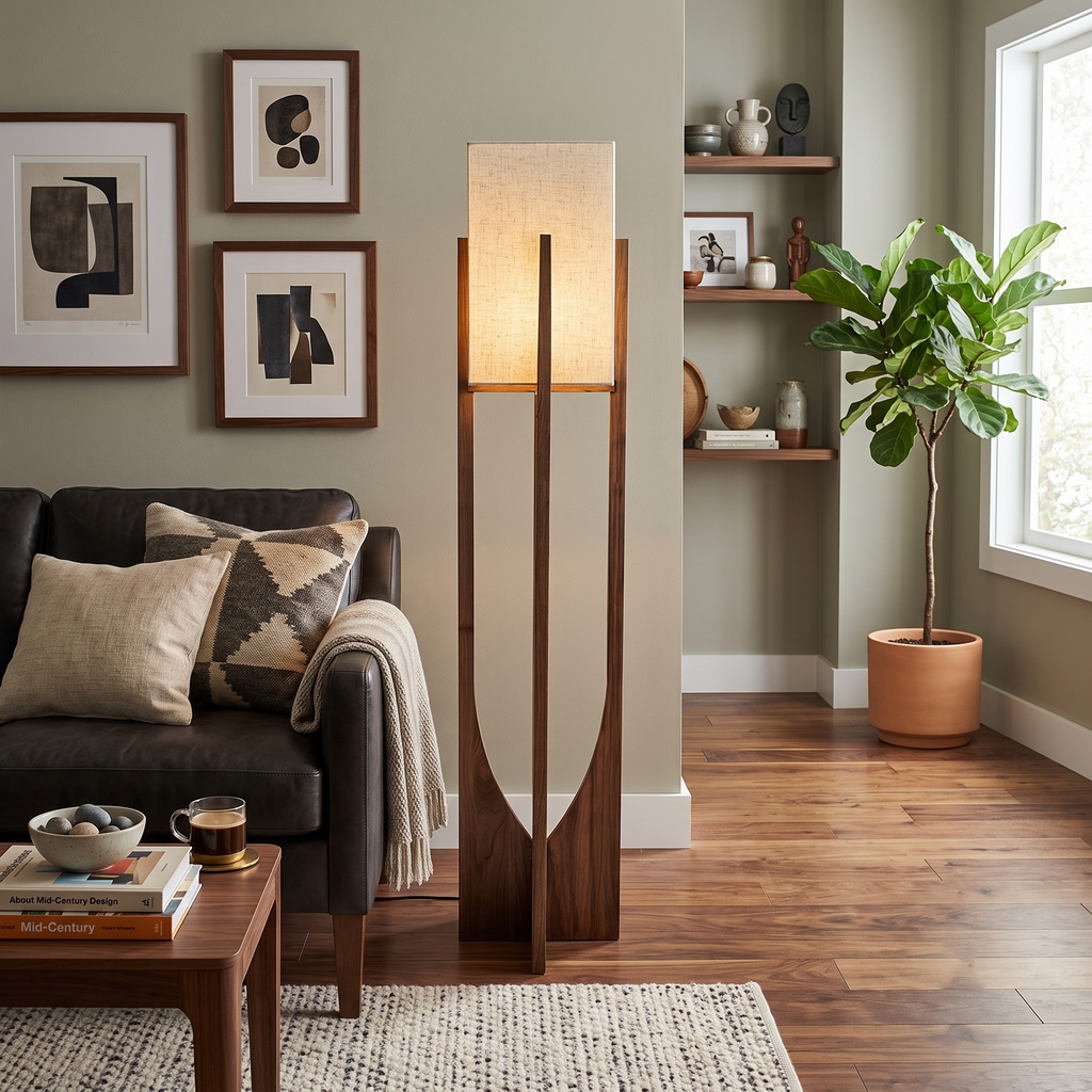 Ash Wood Fabric Floor Lamp