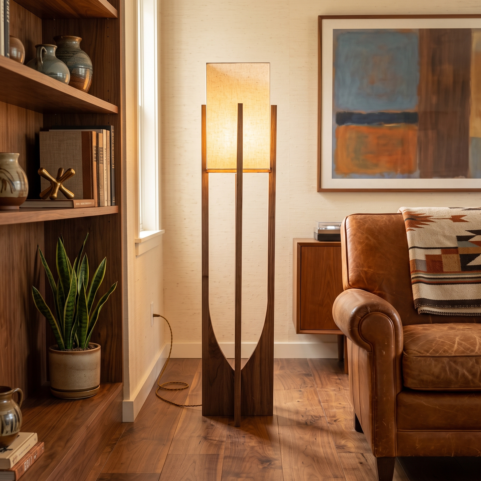 Ash Wood Fabric Floor Lamp