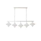 Modern Multi-Light Star Art Glass Linear Chandelier with Silver Chain on Pure White Background