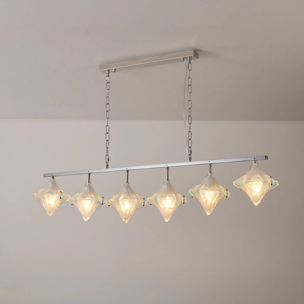 Illuminated Modern 6-Light Star Art Glass Linear Chandelier Studio Shot