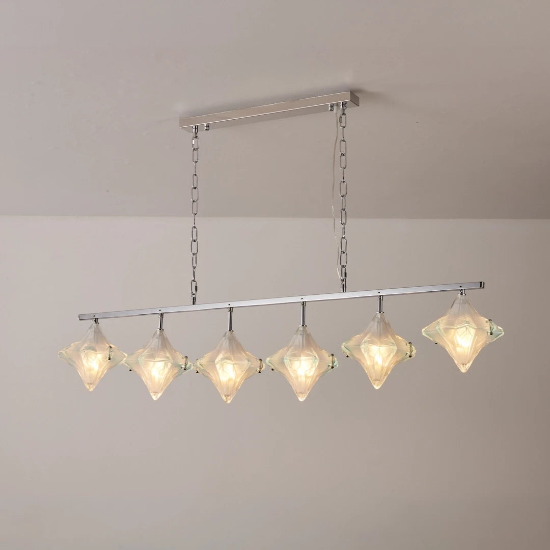 Illuminated Modern 6-Light Star Art Glass Linear Chandelier Studio Shot