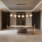 Modern Multi-Light Star Art Glass Chandelier Over Marble Dining Table