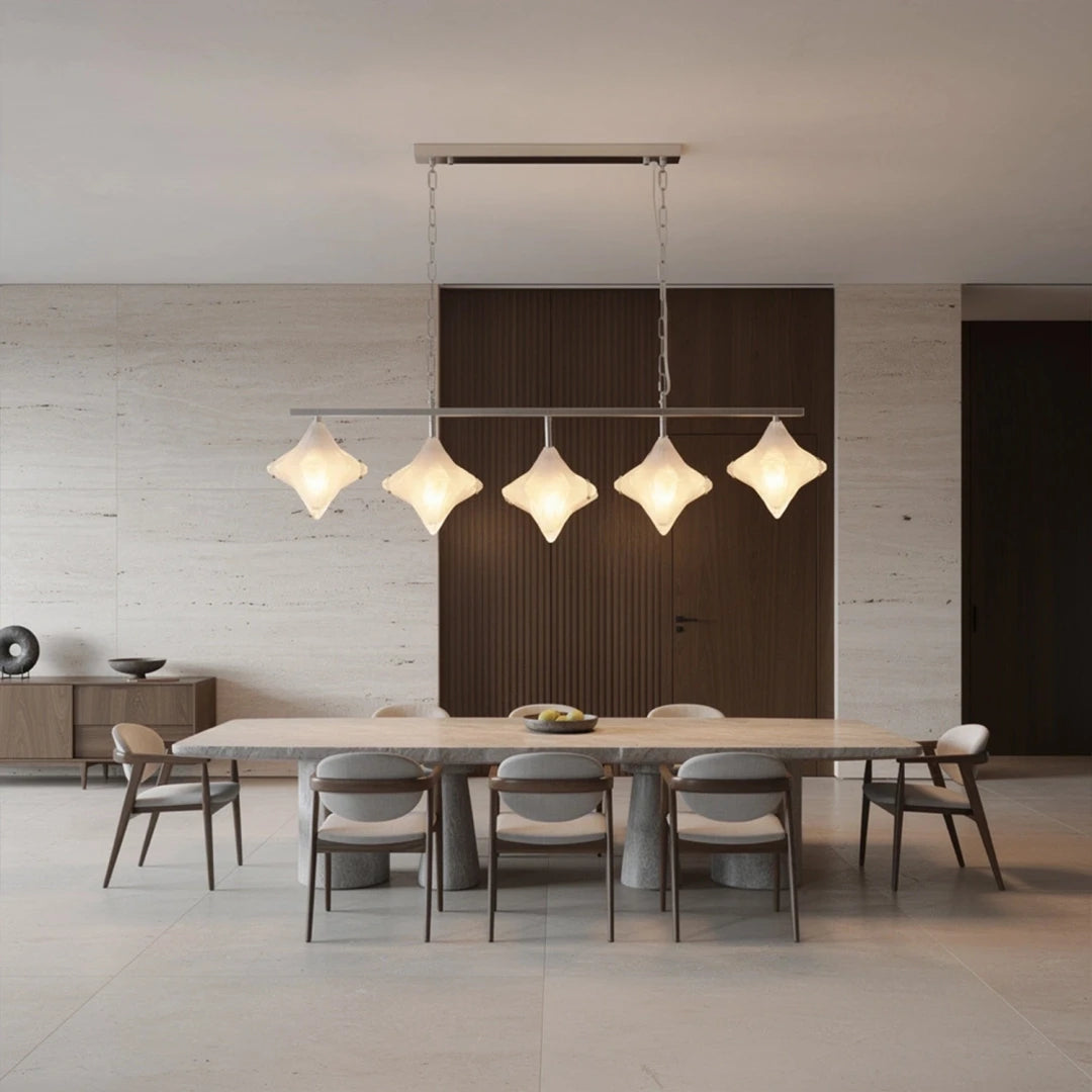 Modern Star Art Glass Linear Chandelier in Luxury Home Dining Room