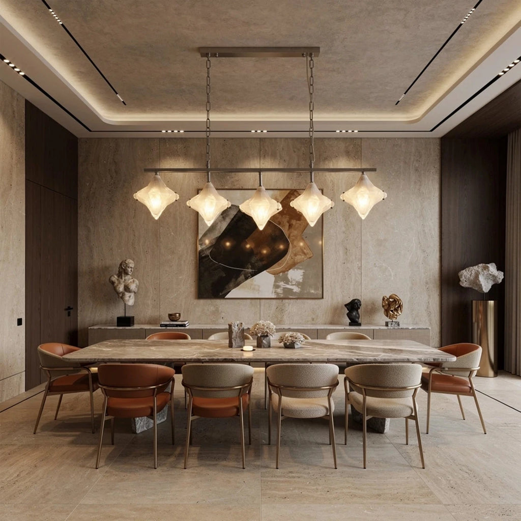 Modern Multi-Light Star Art Glass Chandelier in Modern Dining Space