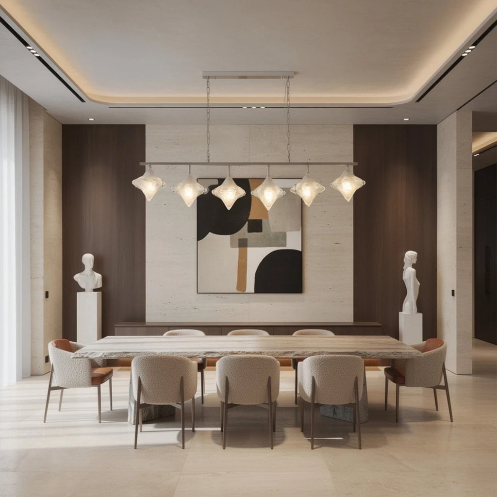 Modern Star Art Glass Linear Chandelier in Elegant Interior Setting