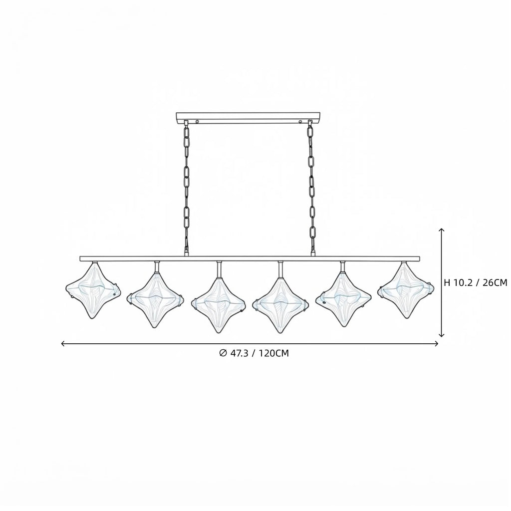 Modern 7-Light Star Art Glass Linear Chandelier Line Art Dimension Diagram
