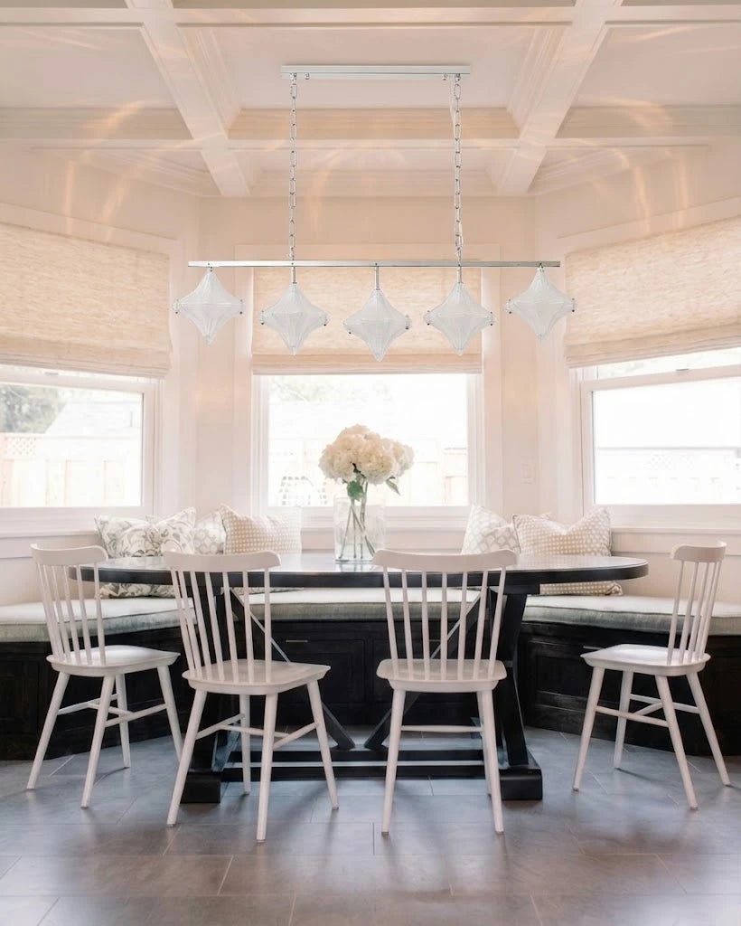 Modern Star Art Glass Linear Chandelier in Dining Room Setting