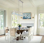 Modern Star Art Glass Linear Chandelier Over Dining Table