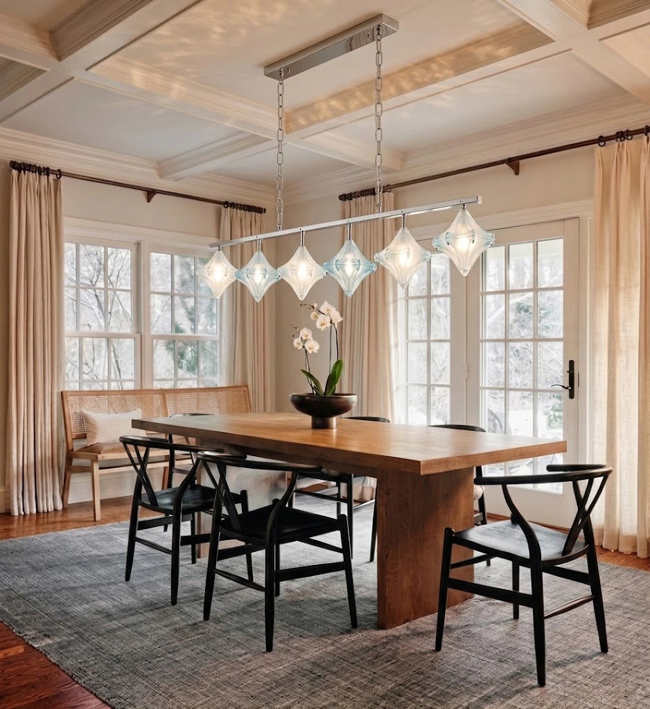 Modern Multi-Light Star Art Glass Chandelier in Contemporary Dining Area