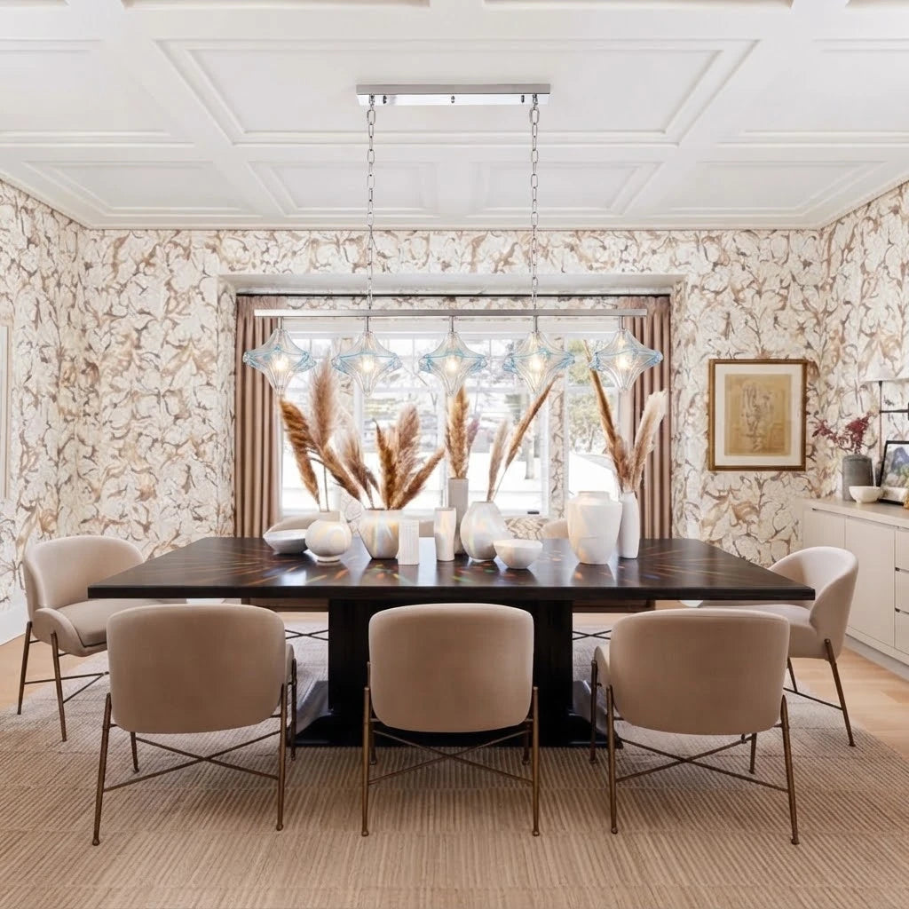 Modern Multi-Light Star Art Glass Chandelier Over Dining Table Interior