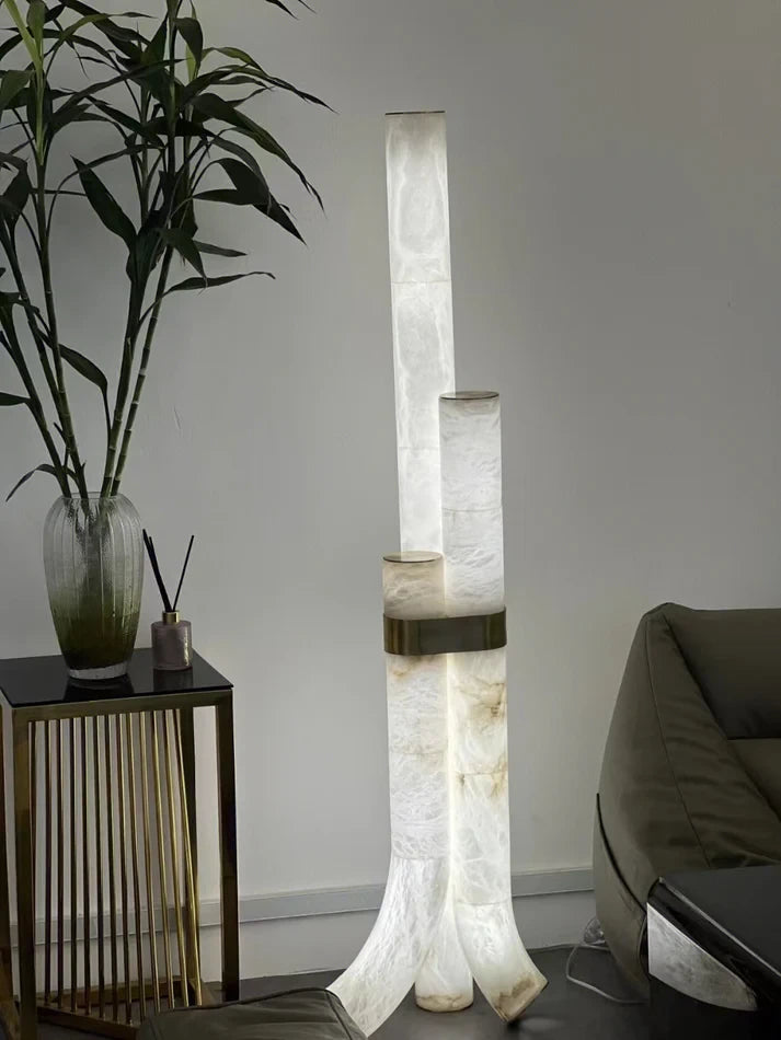 Modern Alabaster Sculpture Light Over Living Room Corner
