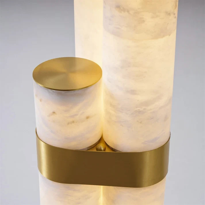 Detail View of Brass Top Cap and Alabaster Cylinder