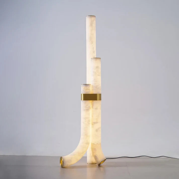 Modern Organic Curved Alabaster Floor Lamp Studio Display